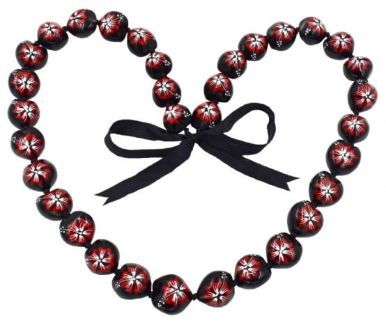 Full Red Hibiscus Flower Kukui Nut Lei/NECKLACE