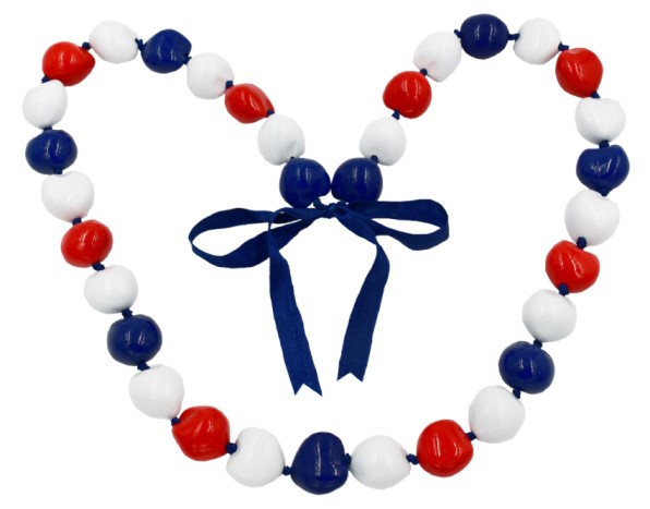Red White Blue Solid Color Kukui Nut Lei/NECKLACE