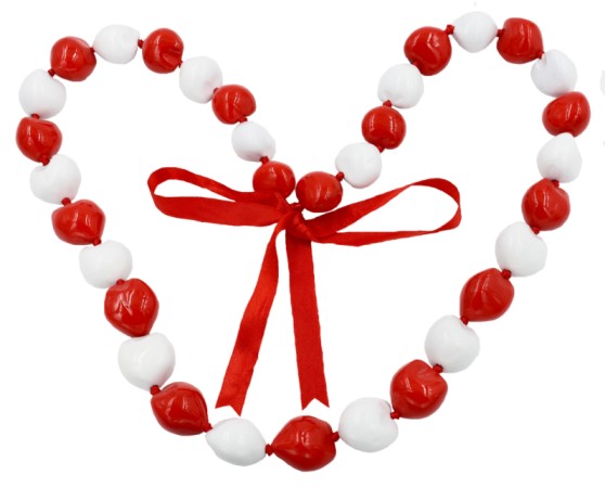 Red & White Kukui Nut Lei / NECKLACE