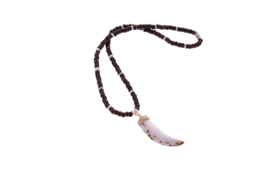 Dark Brown Coconut NECKLACE With Cowrie Shell Horn Pendant