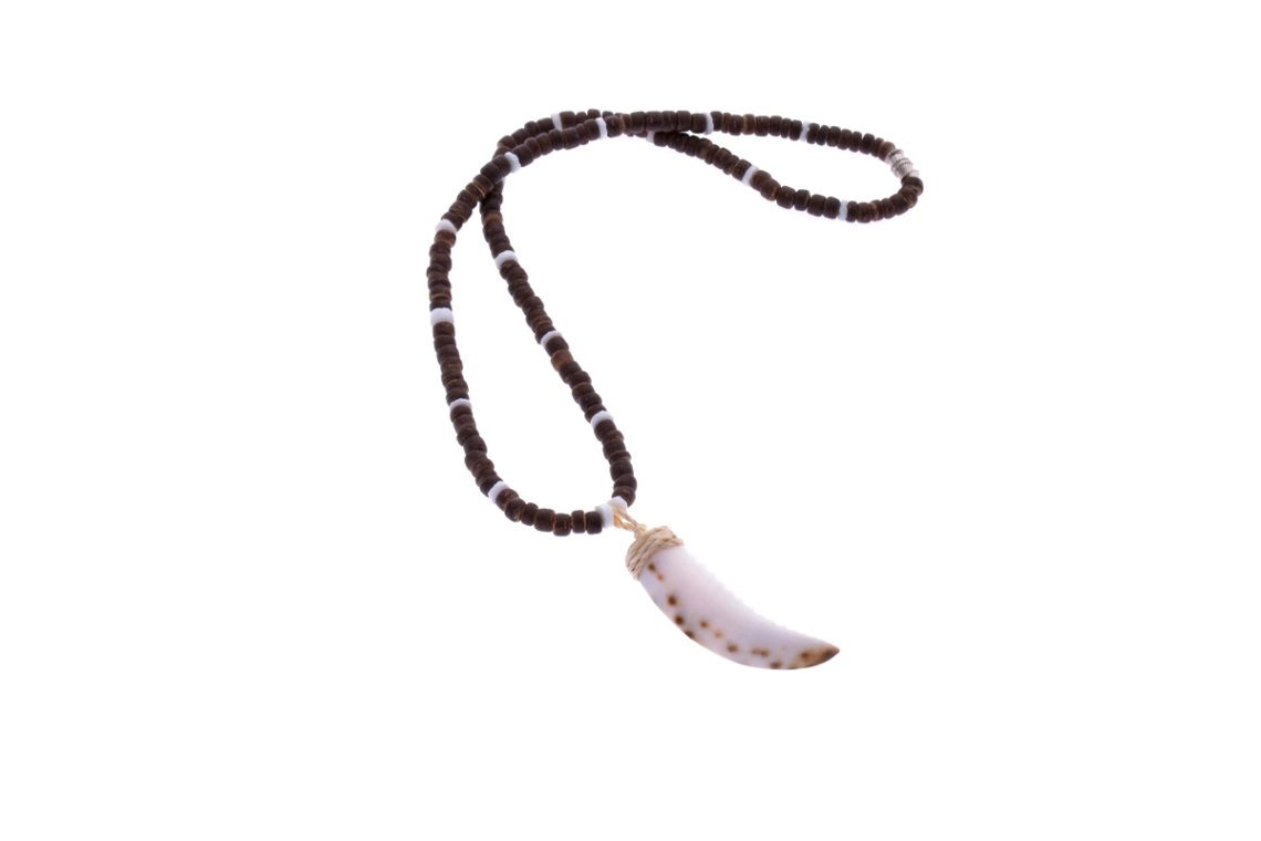 Dark Brown Coconut Necklace With Cowrie Shell Horn PENDANT