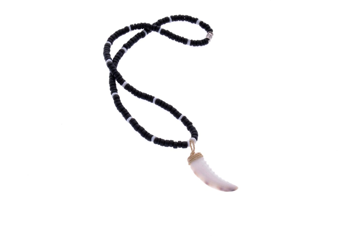 Black Coconut NECKLACE With Cowrie Shell Horn Pendant