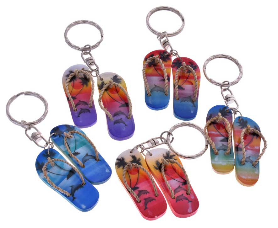 Double SANDAL  Dolphin and Palm Tree Key Chains