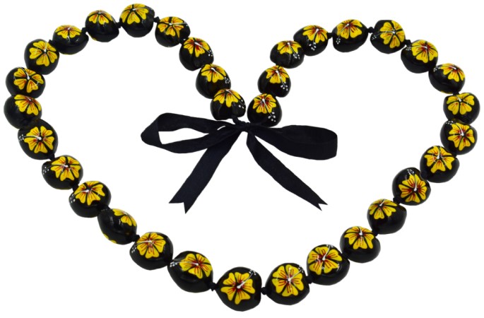 Full Yellow Hibiscus FLOWER Kukui Nut Lei/Necklace