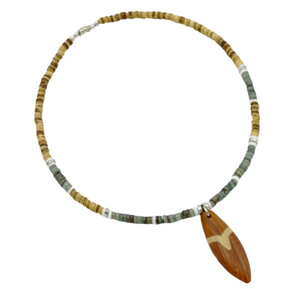 Wooden SURFBOARD Pendant With Clam Shell Coconut Necklace