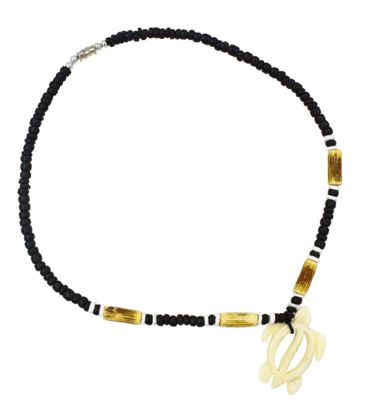 BLACK Coconut Necklace With Bone Turtle Pendant