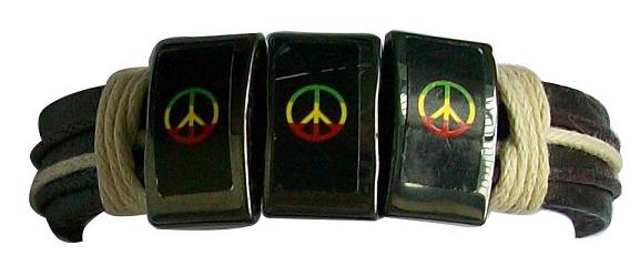 Rasta Peace HEMATITE Leather Bracelet