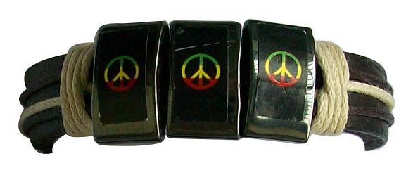 Rasta Peace Hematite LEATHER Bracelet