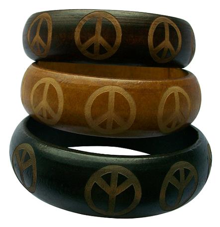 Wood PEACE Sign Bangle