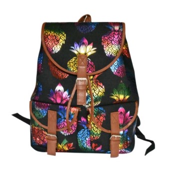 Black Canvas Pineapple Back Pack With LEATHER