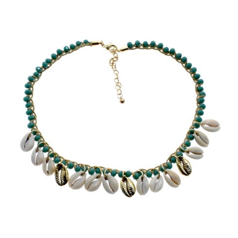 Cowrie Shell Green BEADS Necklace