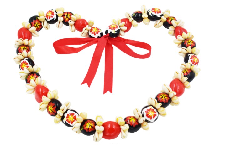 Cowrie Shell With Red Hibiscus Turtle Kukui Nut Lei/Necklace