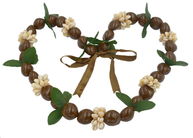 BROWN Kukui Nut With Cowrie Shell And Leaf Lei/Necklace