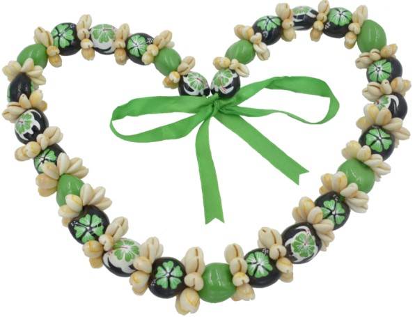 Cowrie Shell With Green Hibiscus Turtle Kukui Nut Lei/Necklace