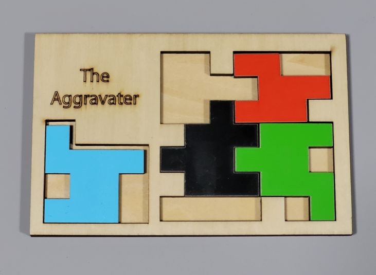 The Aggravater PUZZLE. Four Piece Wooden Brainteaser
