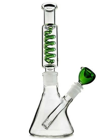 10'' Spring Coil Straight Neck Glass Water Bong PIPE