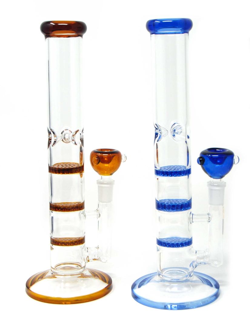 11'' Glass 3 layer Honeycomb Perc with Ice Pinch Bong Water