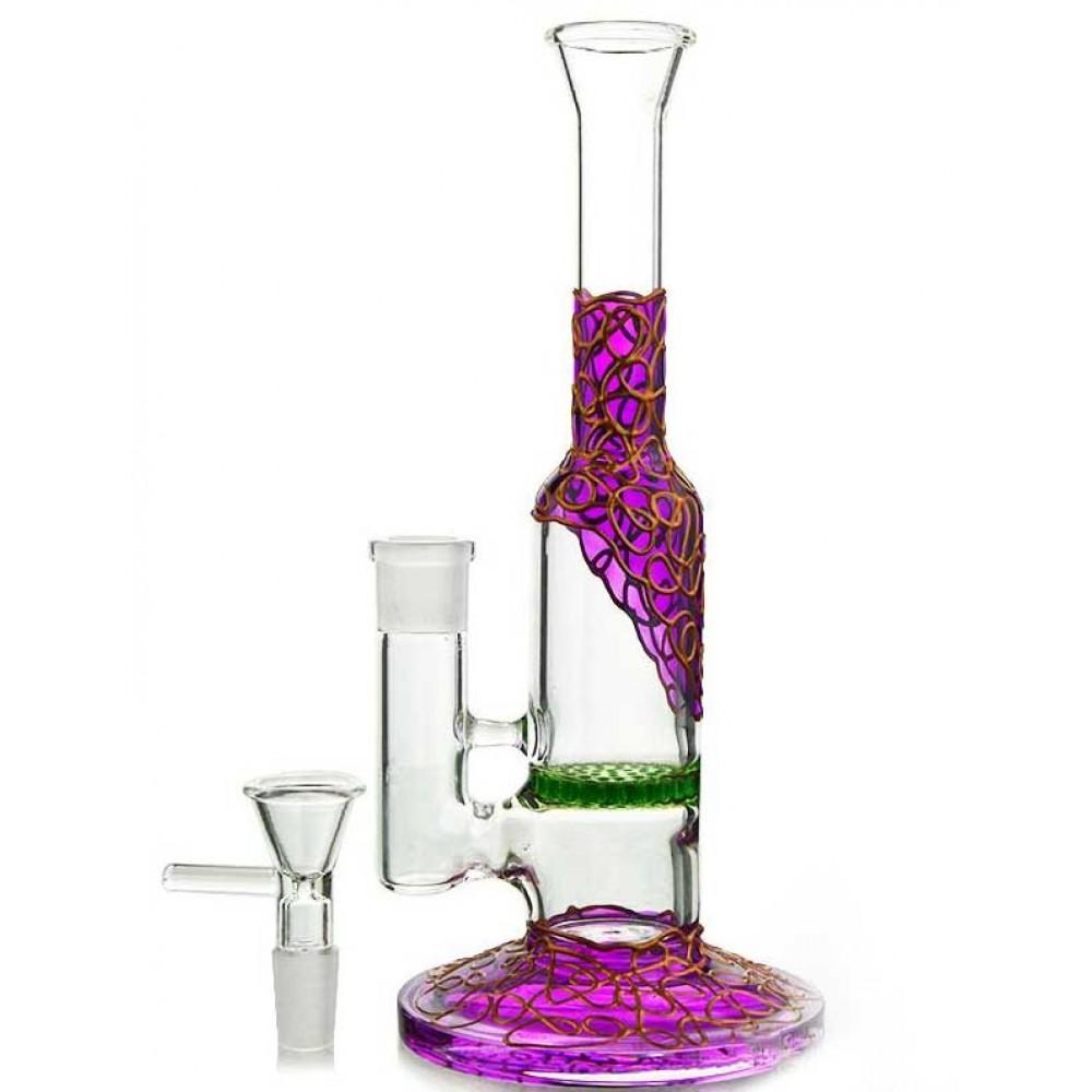 9'' Purple Straight GLASS Honeycomb Percs Water PIPE