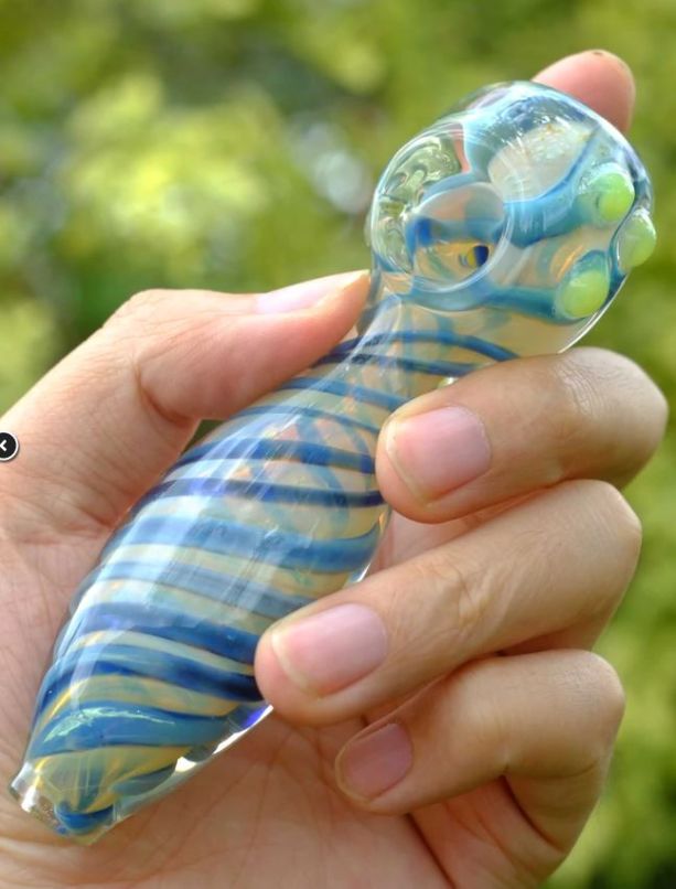 4.5'' Blue Spiral Glass Spoon hand PIPE