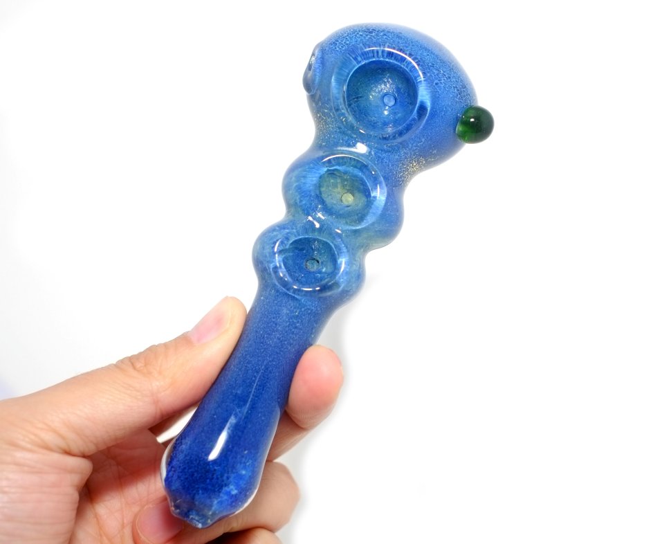 6'' Blue Triple Bowl Glass Spoon PIPE