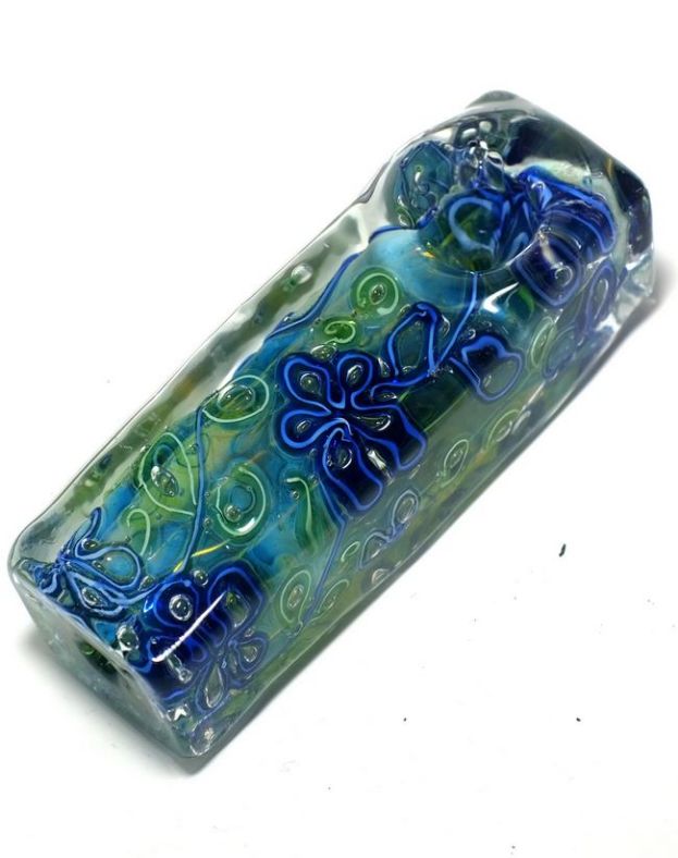 4'' Blue Glass Fancy Dots Square Spoon PIPE