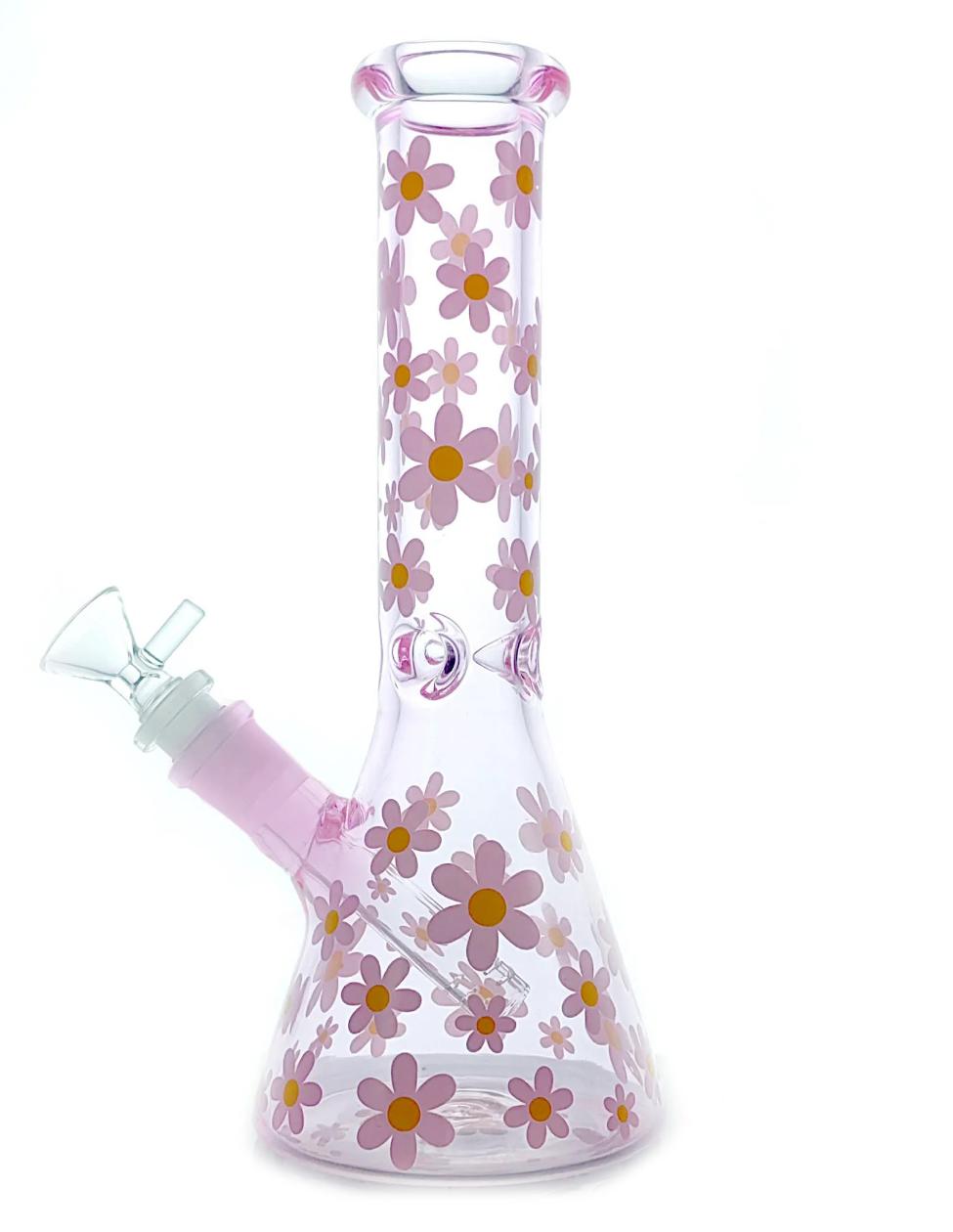 10'' Pink FLOWER Beaker Glass Bong