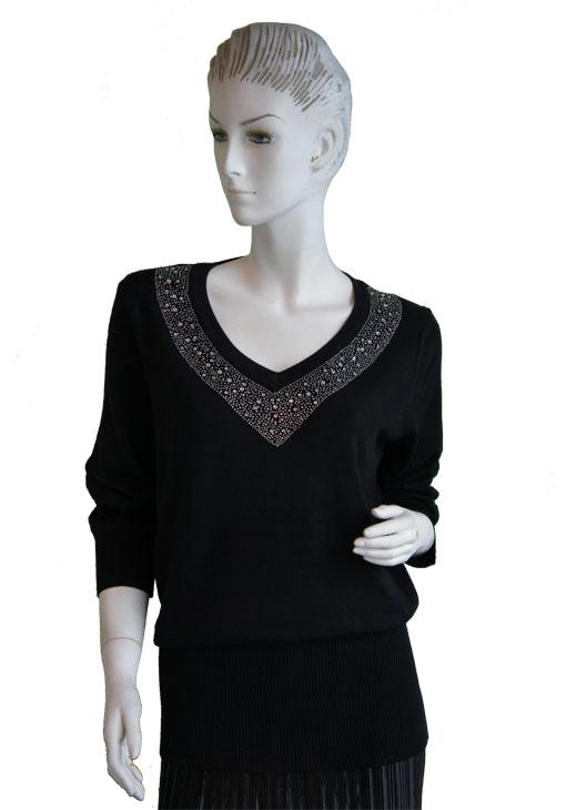 Knit Sweater Long Sleeve V neck With Sparkle