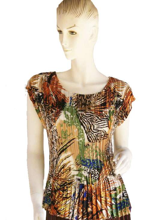 MAGIC Mini Pleat Cap Sleeves Round Neck Short Length