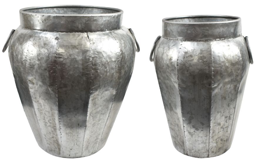 Set of 2 Galvanized Metal Urn
