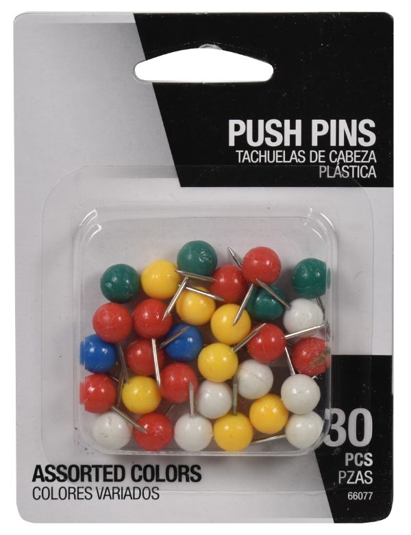Assorted Color Push Pins - Pack of 30