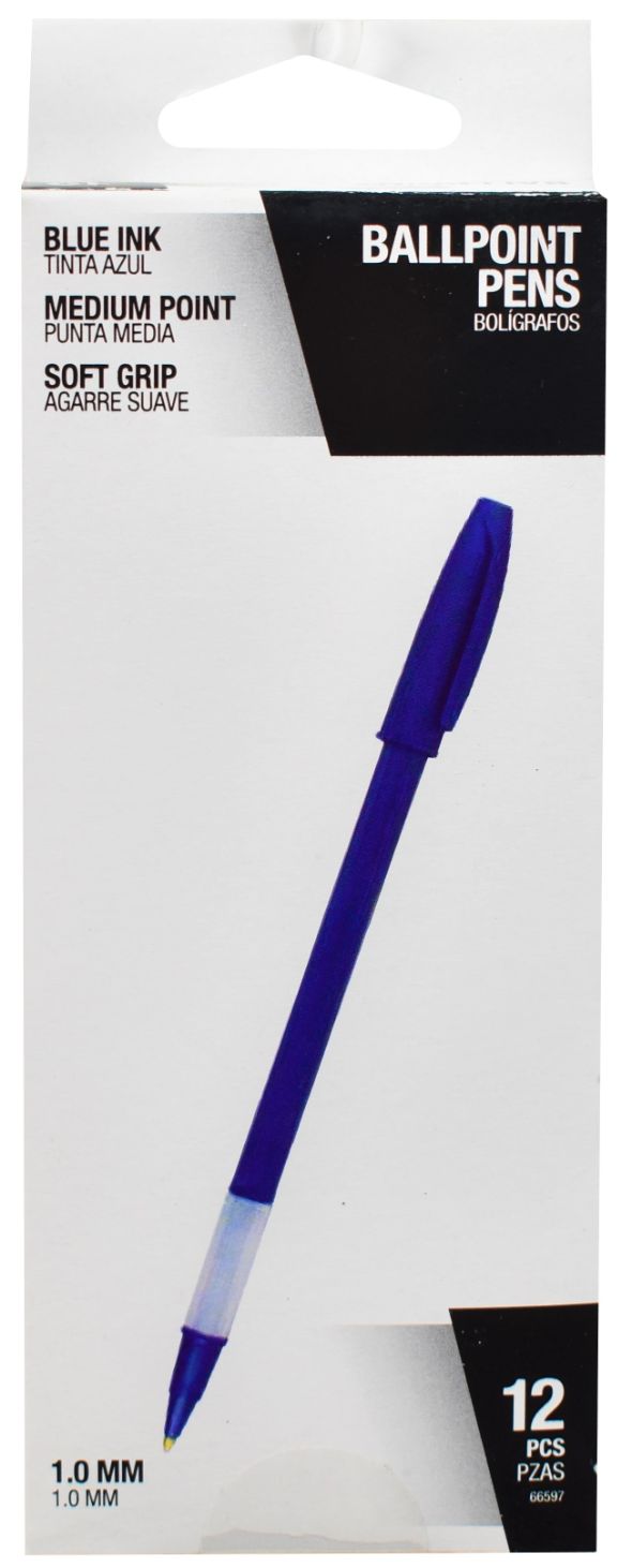 Blue Ballpoint Soft Grip Pens - Pack of 12