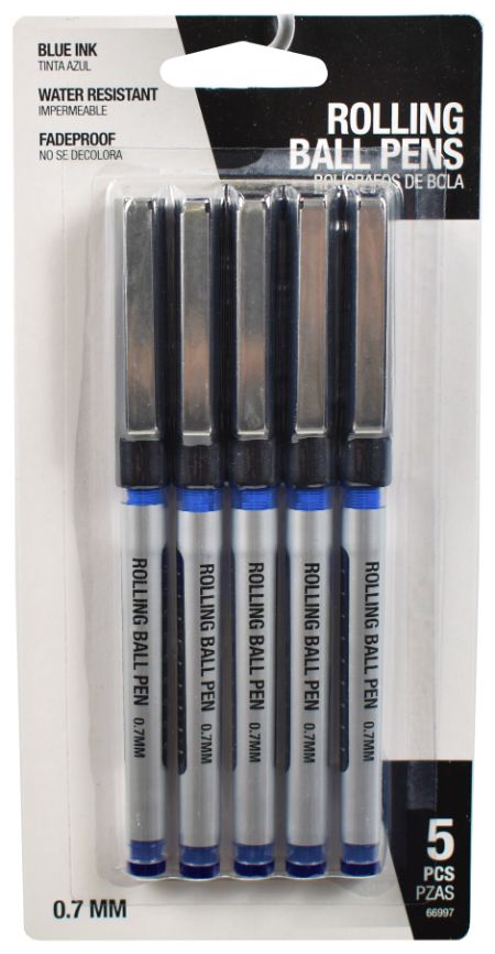 Blue Rolling Ball Pens - Pack of 5