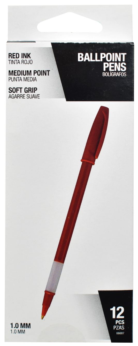 Red Ballpoint Soft Grip Pens - Pack of 12