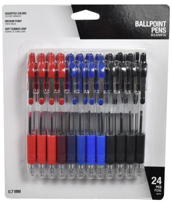 Assorted Color Rubber Grip Ballpoint Pens - Pack of 24