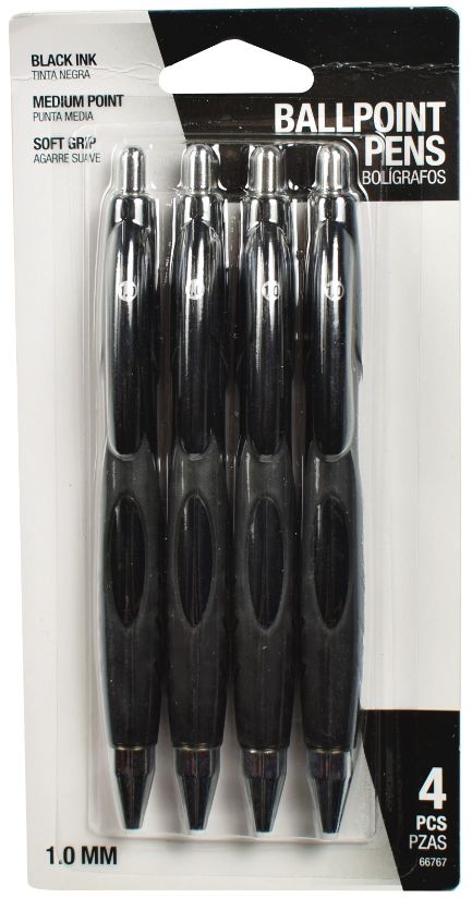 Black Soft Grip Ballpoint Pens - Pack of 4