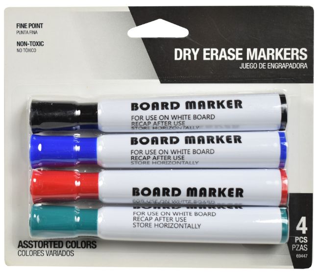 Assorted Color Dry Erase Markers - Pack of 4
