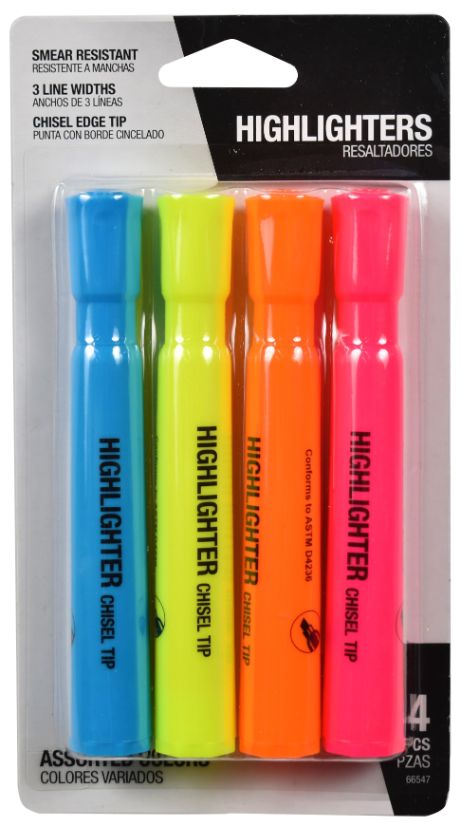 Assorted Color Highlighters - Pack of 4