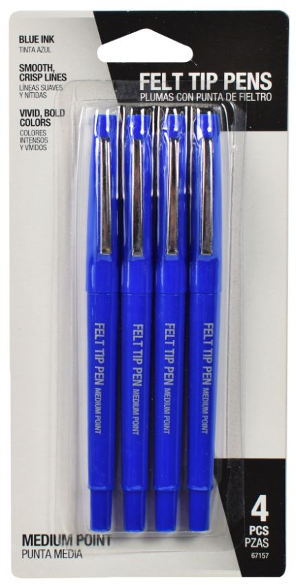 Blue Felt Tip PENs - Pack of 4