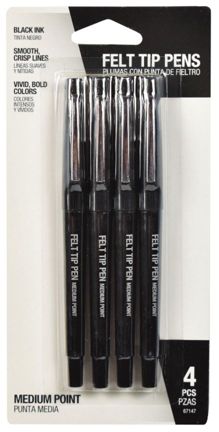 Black Felt Tip PENs - Pack of 4