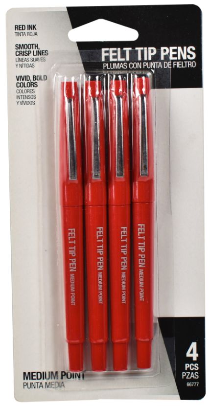 Red Felt Tip Pens - Pack of 4