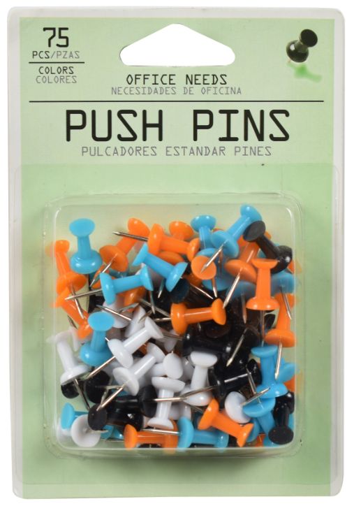 Assorted Color Push Pins - Pack of 75