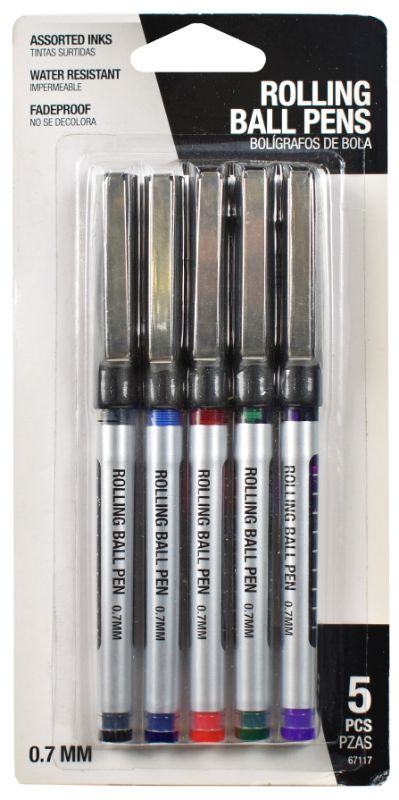 Assorted Color Rolling Ball Pens - Pack of 5