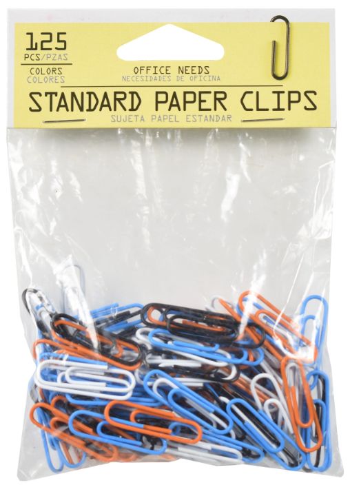 Assorted Color Standard PAPER Clips - Pack of 125