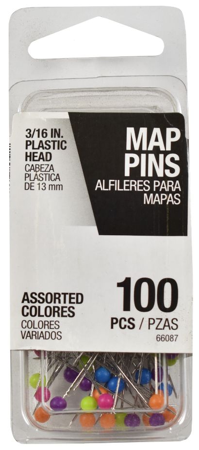 Assorted Color Map Pins - Pack of 100
