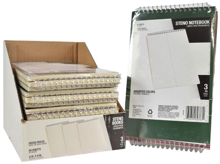 Spiral Steno Notebook - Pack of 3 Assorted