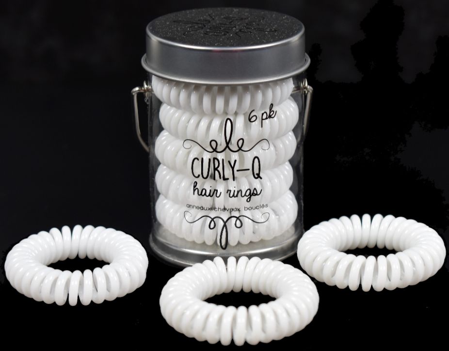 White Curly-Q Hair RINGs - Pack of 6