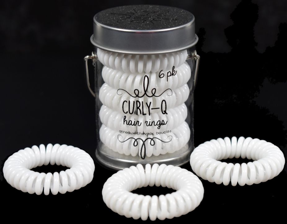 White Curly-Q HAIR Rings - Pack of 6