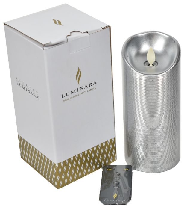 Luminara Real Flame-Effect CANDLE - Silver Spun 3'' x 6''