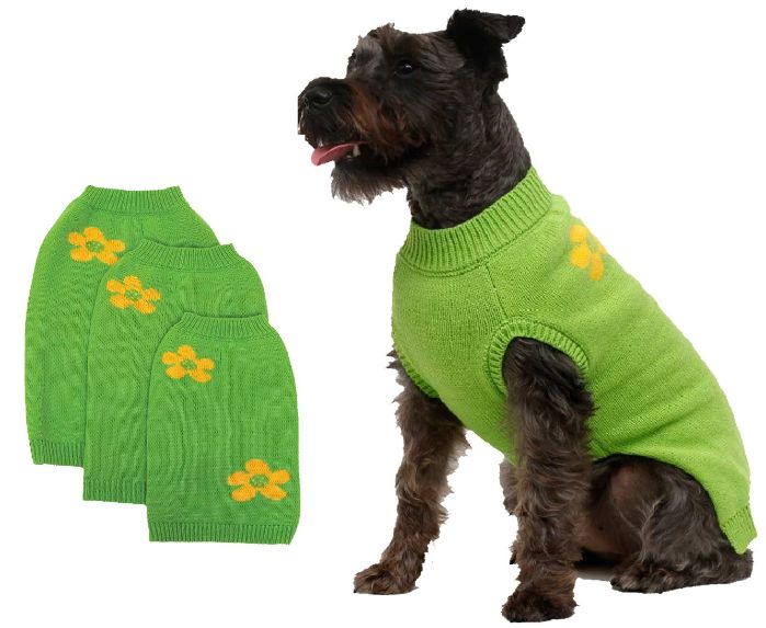 Green with Yellow Flowers Dog Sweater - Extra Large