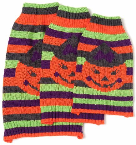 Striped Dog Sweater with Pumpkin Design - Medium